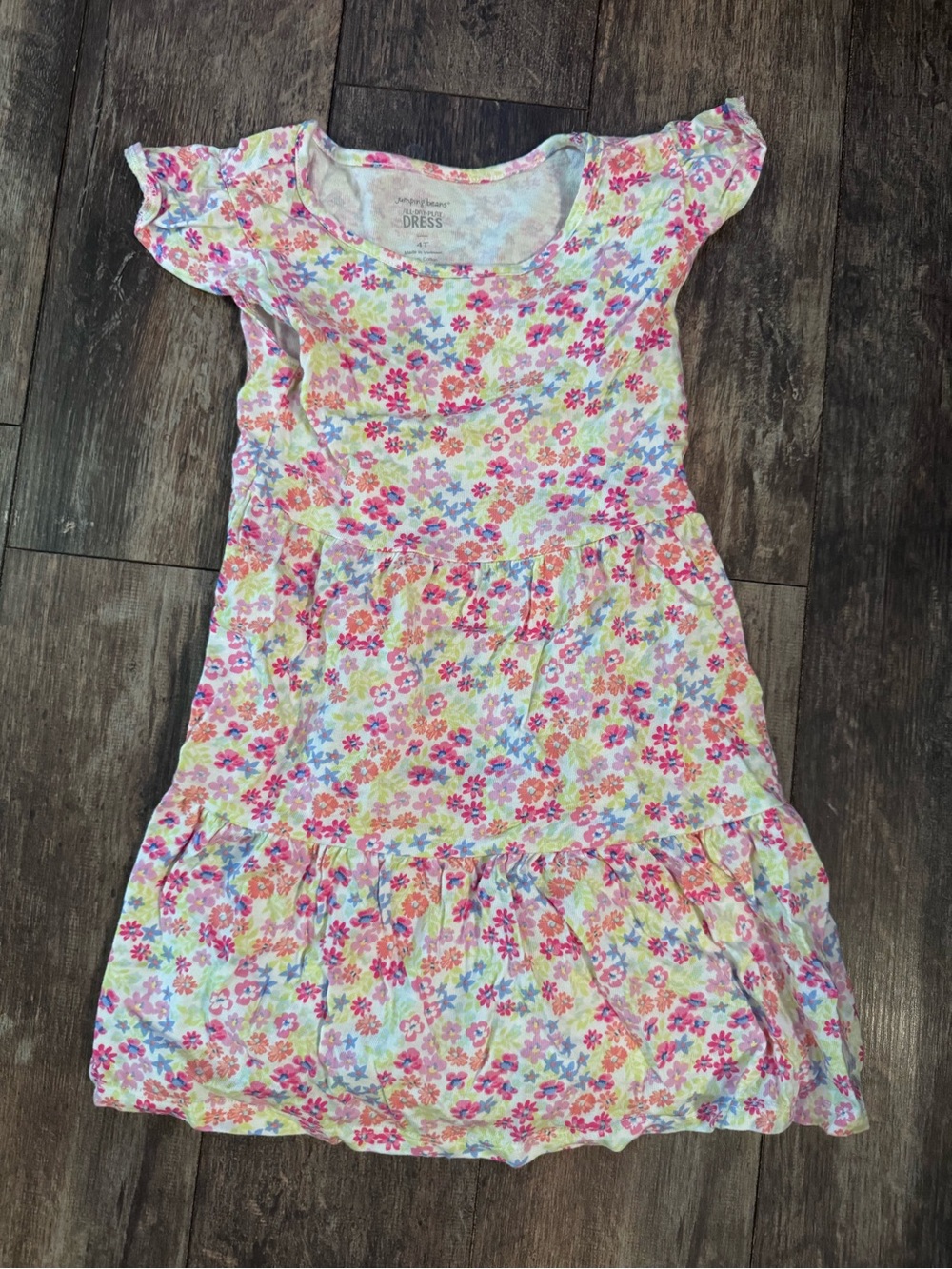 jumping beans Pink Multi Floral Tiered Cotton Dress